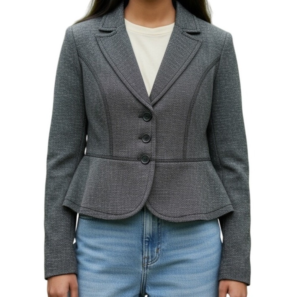 WHITE HOUSE BLACK MARKET 3-Button Tweed Textured Peplum Hem Blazer EUC Size 8